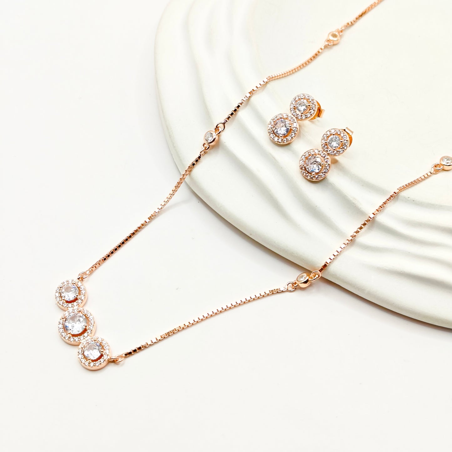 Halo Rosegold Plated Jewellery Set 925 Silver