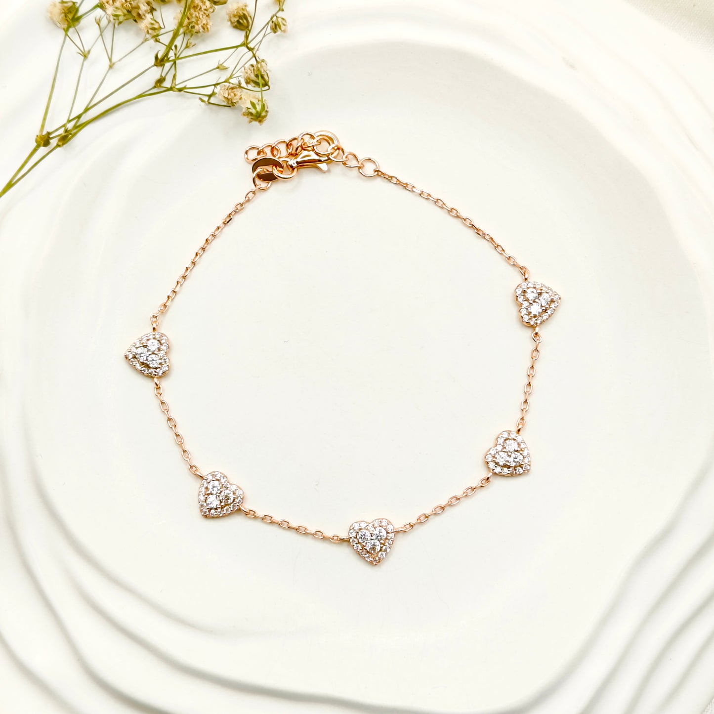 Heart Bracelet Rosegold Plated 925 Silver