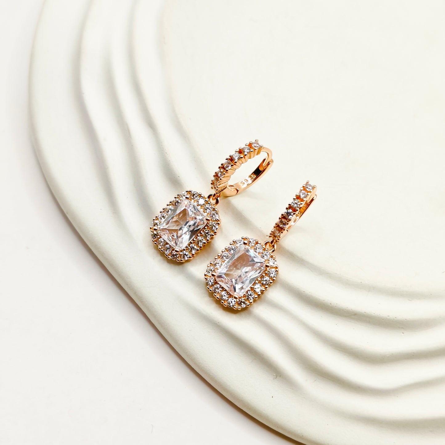 Solitaire Charm Rosegold Plated Hoop Earrings 925 Silver