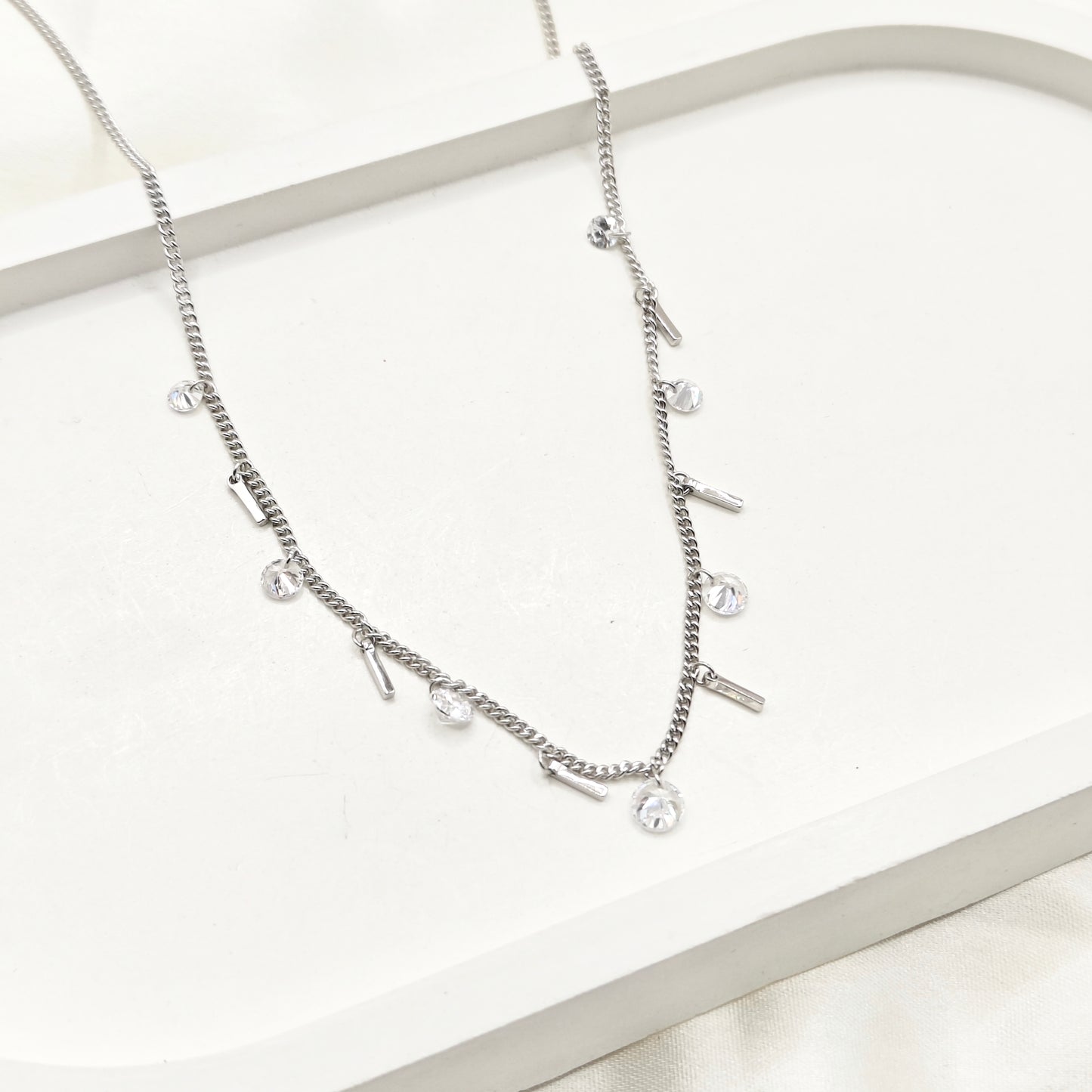 Link Crystal Charm Necklace 925 Silver