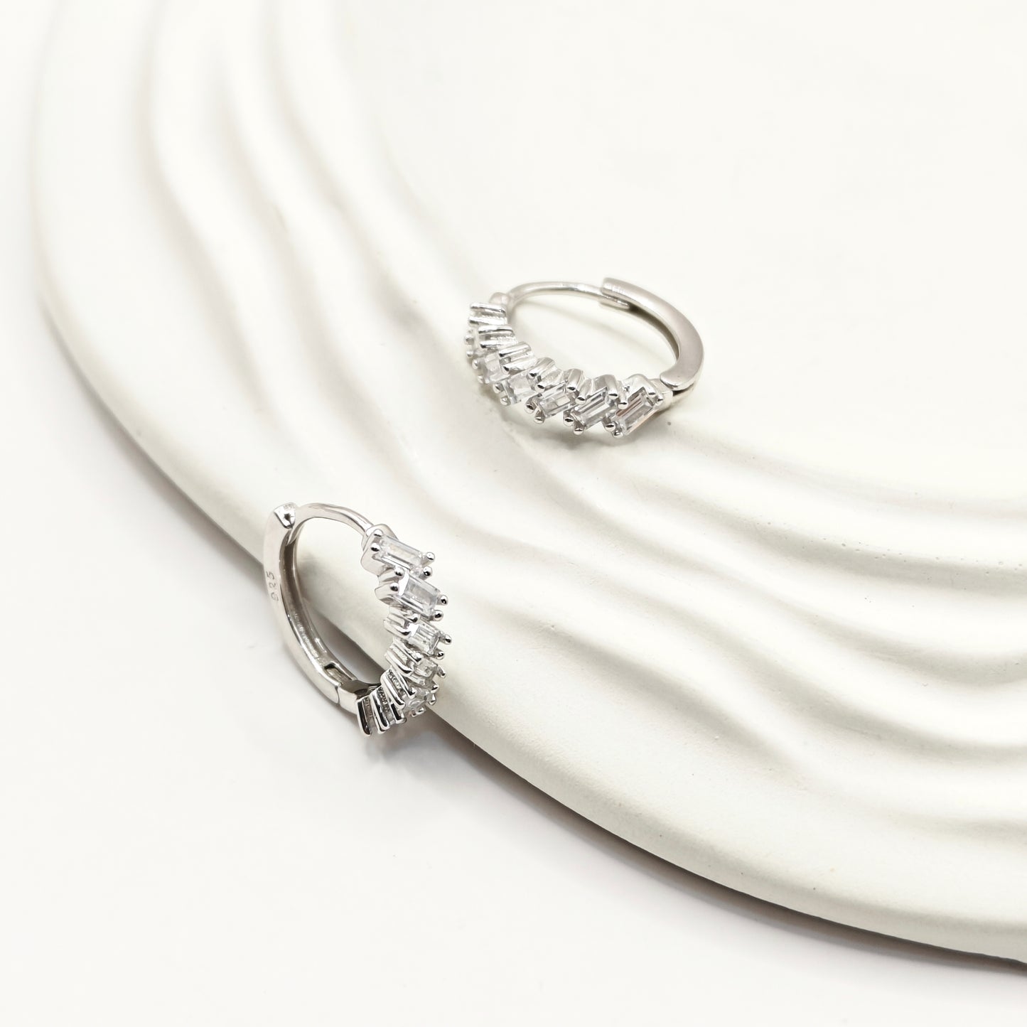 Bezel Hoop Earrings 925 Silver