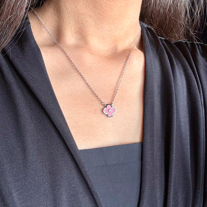 Pink Clover Necklace 925 Silver