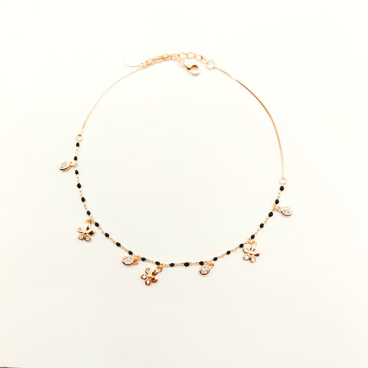 Flower Charm Anklet Rosegold Plated 925 Silver