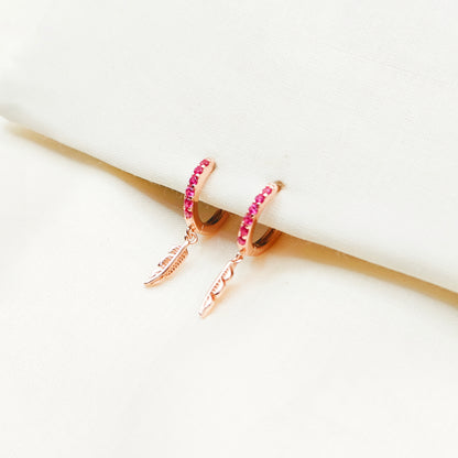 Leaf Hoop Earrings Rosegold Plated 925 Silver