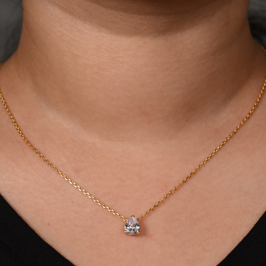Raindrop Solitaire Diamond Necklace Gold Plated 925 Silver