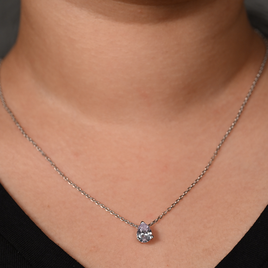 Raindrop Solitaire Diamond Necklace 925 Silver