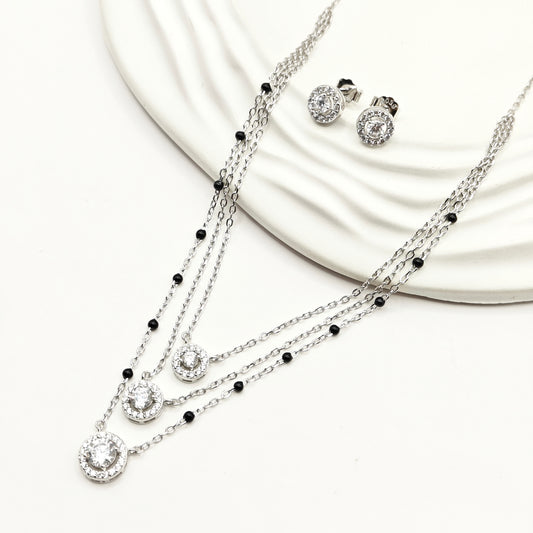 Halo Layered Mangalsutra Jewellery Set 925 Silver