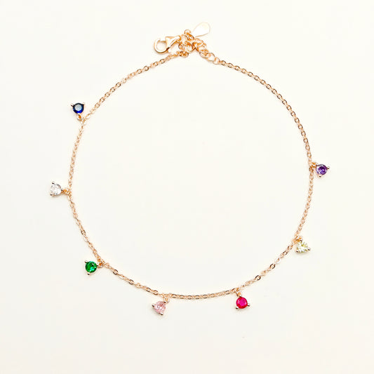 Multi-Color Charm Rosegold Plated Anklet 925 Silver