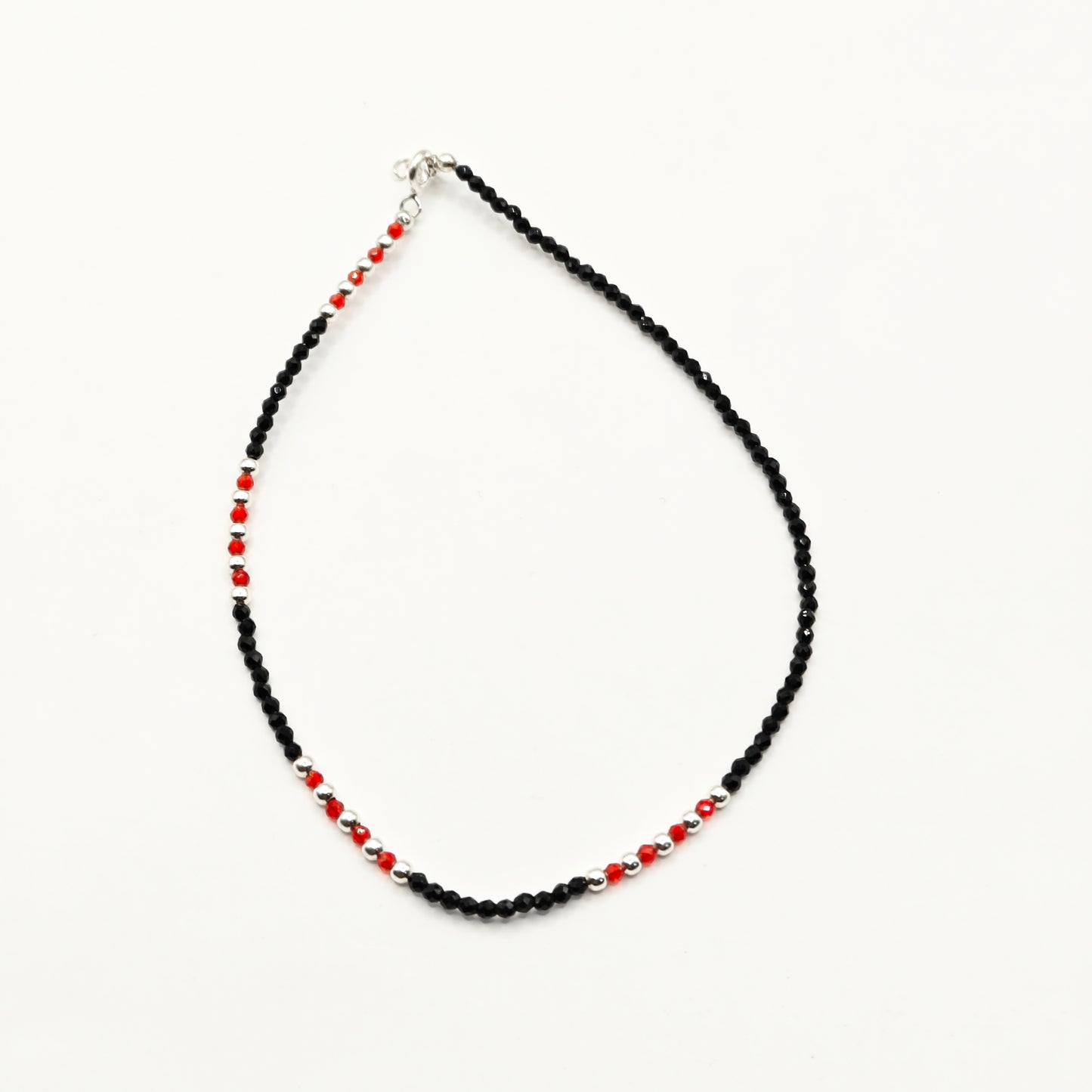 Black and Red Beads Anklet 925 Silver