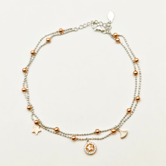 Charm Anklet Two-Tone 925 Silver