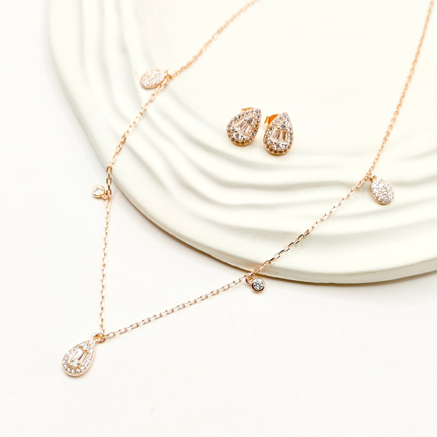 Drop Charm Rosegold Plated Jewellery Set 925 Silver