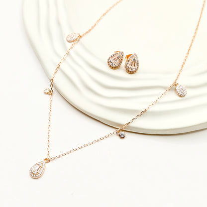 Drop Charm Rosegold Plated Jewellery Set 925 Silver