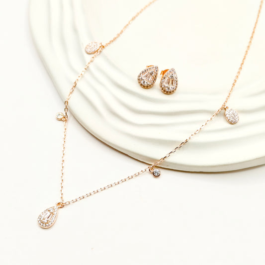 Drop Charm Rosegold Plated Jewellery Set 925 Silver