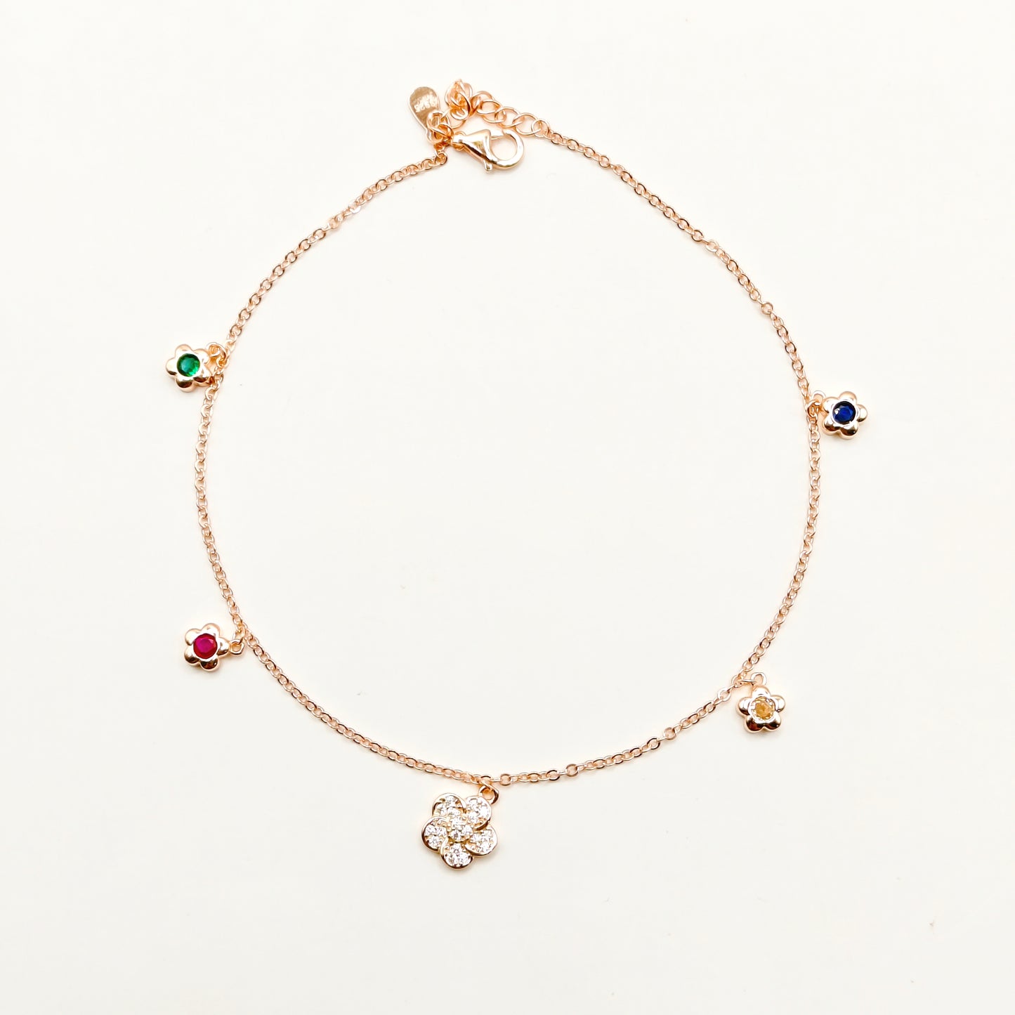 Flower Charm Rosegold Plated Anklet 925 Silver