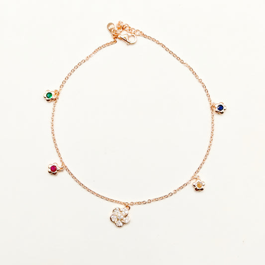 Flower Charm Rosegold Plated Anklet 925 Silver