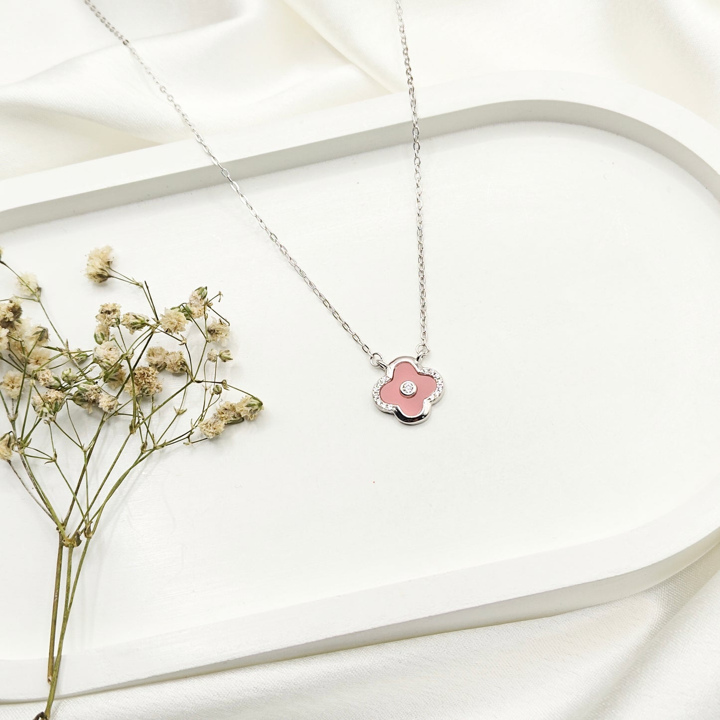 Pink Clover Necklace 925 Silver