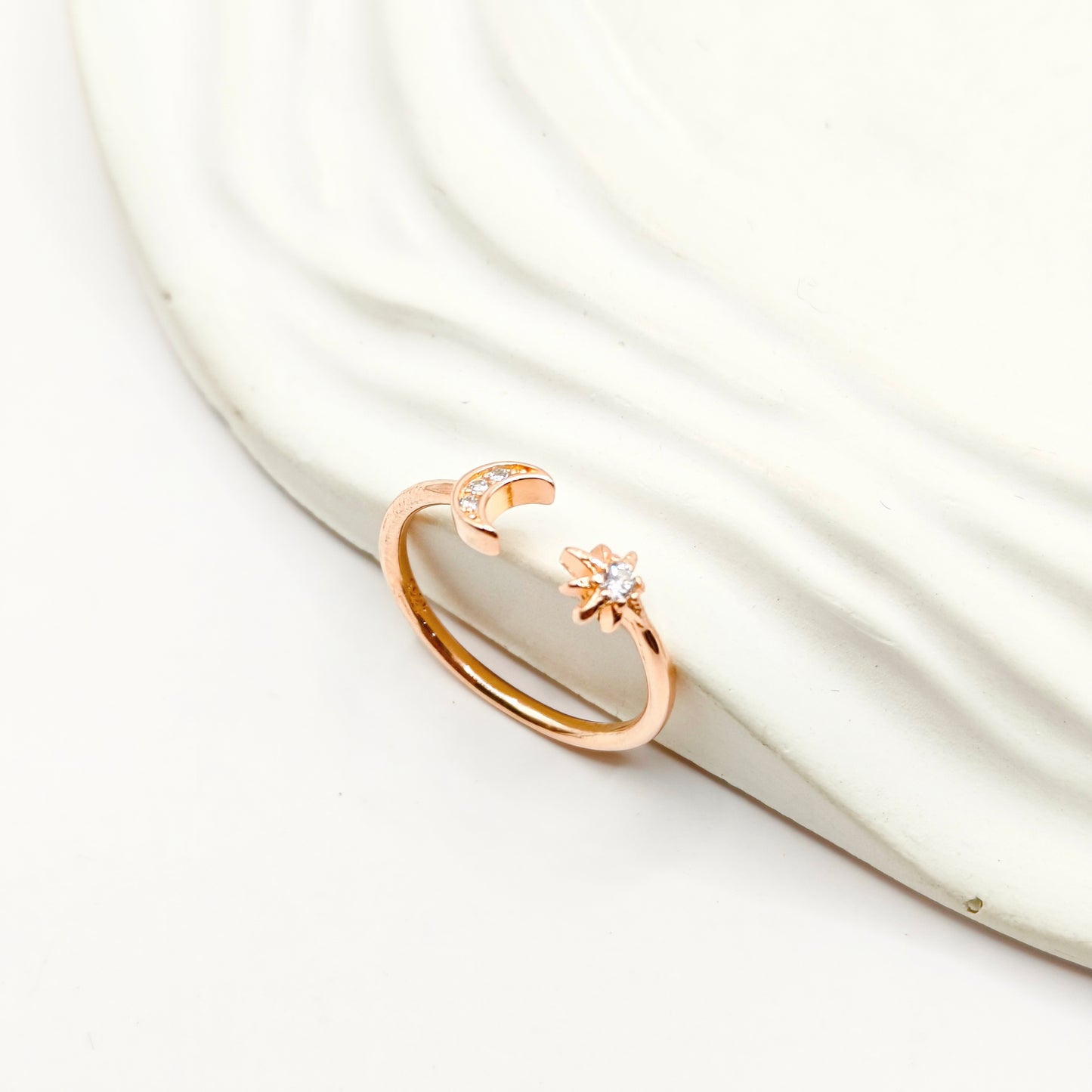 Star Moon Rosegold Plated Ring 925 Silver