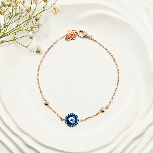 Evil Eye Rosegold Plated Bracelet 925 Silver