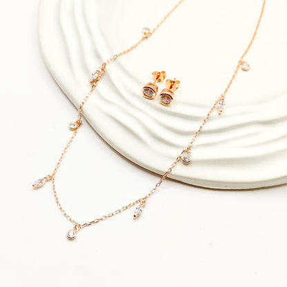 Drop Charm Rosegold Plated Jewellery Set 925 Silver