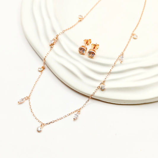 Drop Charm Rosegold Plated Jewellery Set 925 Silver