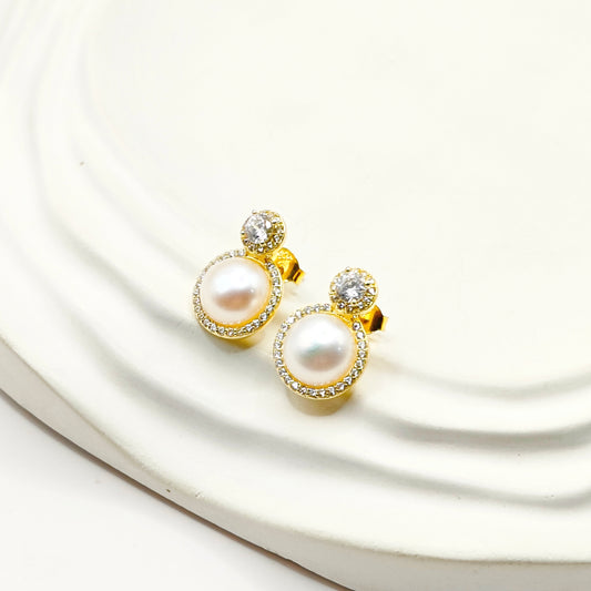 Chlease Pearl Earrings Gold Plated 925 Silver