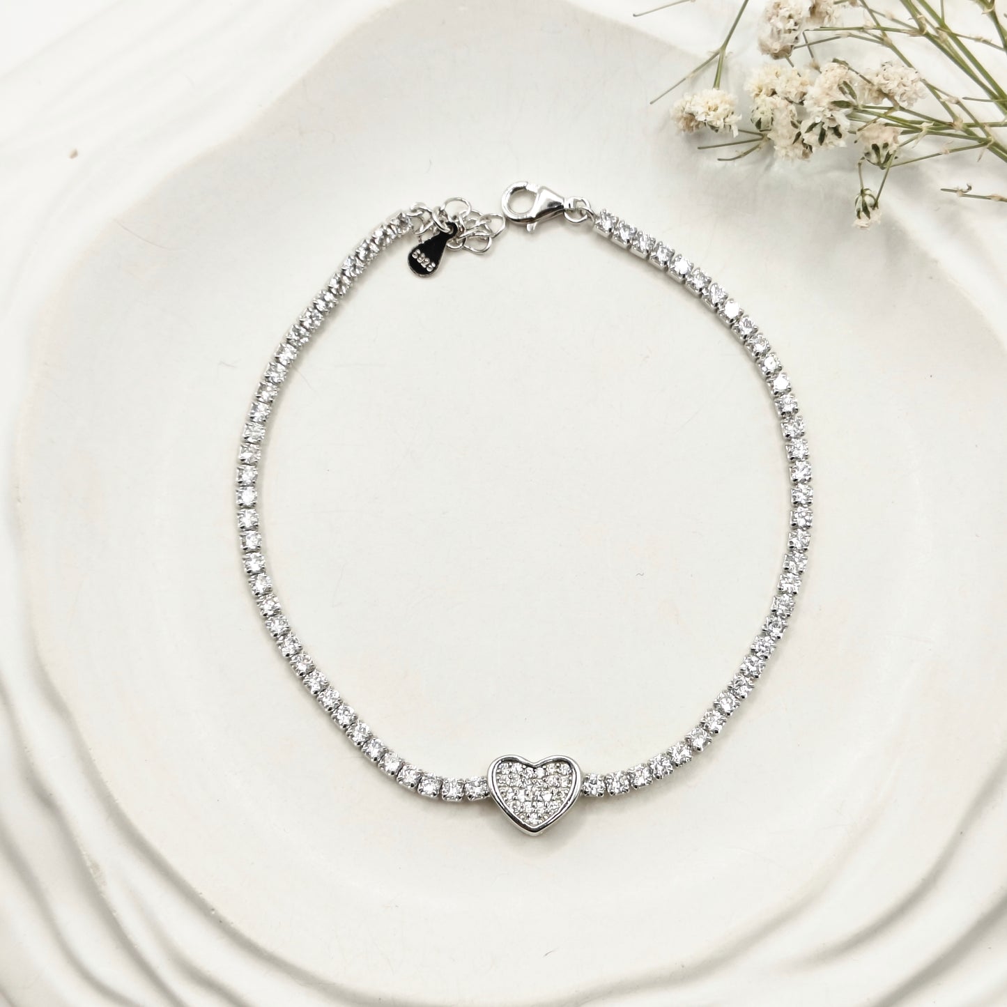 Heart Tennis Bracelet 925 Silver