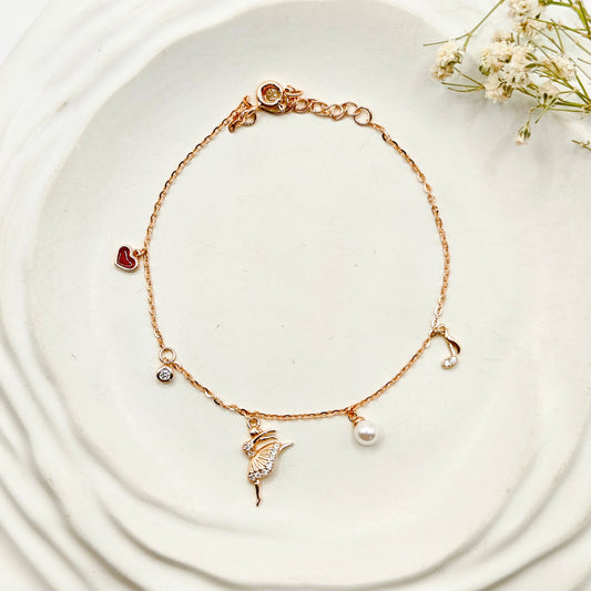 Dancing Doll Charm Rosegold Plated Bracelet 925 Silver