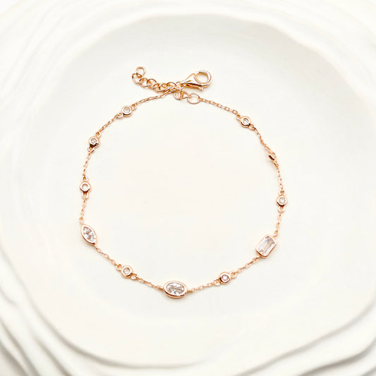 Bezel Bracelet Rosegold Plated 925 Silver