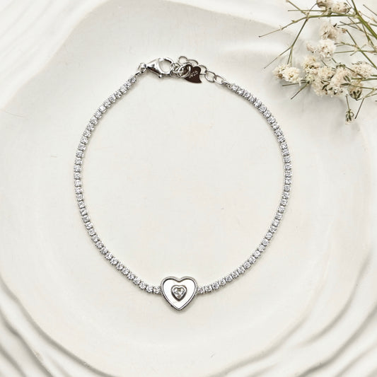 Heart Tennis Bracelet 925 Silver