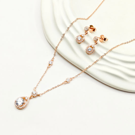 Drop Rosegold Plated Jewellery Set 925 Silver