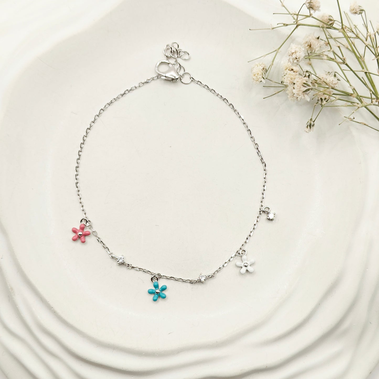 Flower Charm Bracelet 925 Silver