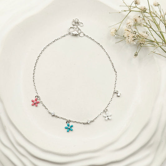 Flower Charm Bracelet 925 Silver