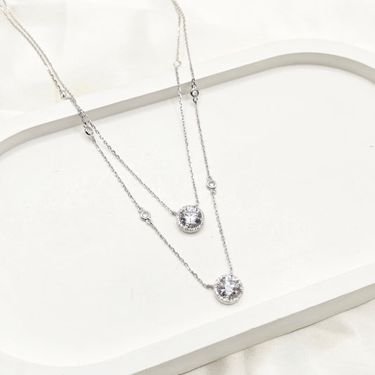 Solitaire Layered Necklace 925 Silver