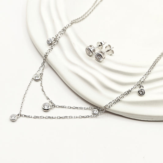 Halo Charm Layered Jewellery set 925 silver