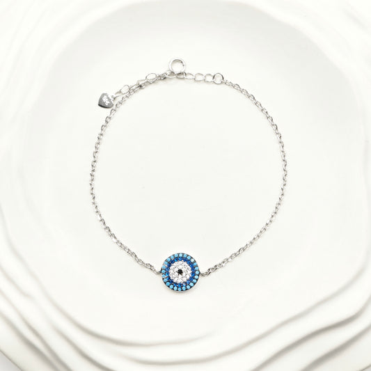 Blue Aura Evil Eye Bracelet 925 Silver