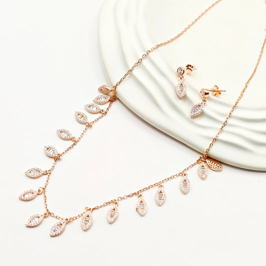 Marquise Rosegold Plated Jewellery Set 925 Silver