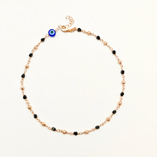 Evil Eye Rosegold Plated Anklet 925 Silver