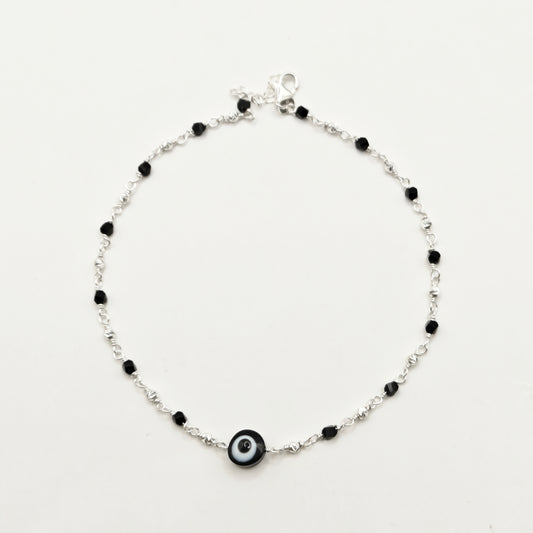Black Bead Evil Eye Anklet 925 Silver