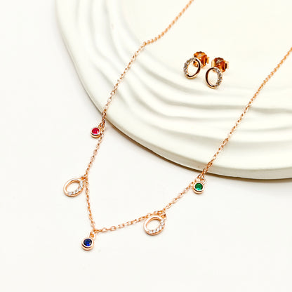Halo Charm Rosegold Plated Jewellery Set 925 Silver