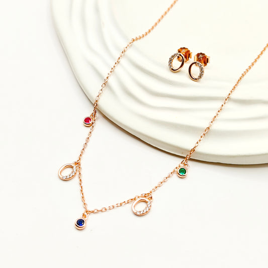 Halo Charm Rosegold Plated Jewellery Set 925 Silver