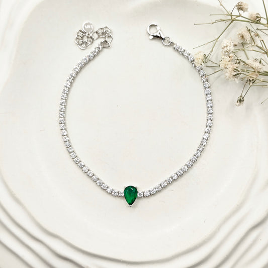 Green Drop Tennis Bracelet 925 Silver