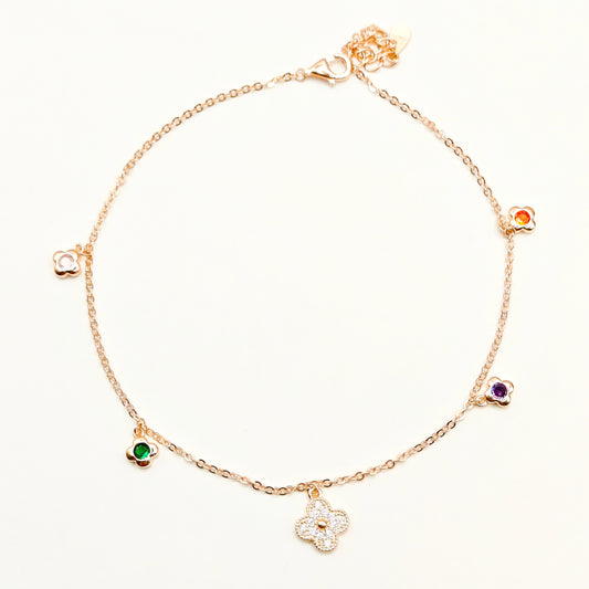 Clover Charm Rosegold Plated Anklet 925 Silver