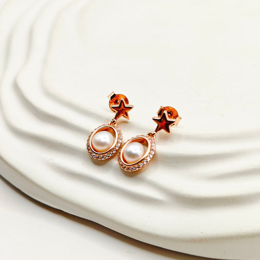 Pearl Rosegold Plated Earrings 925 Silver