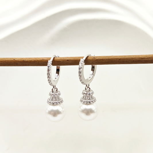 Pearl Charm Huggie Earrings 925 Silver