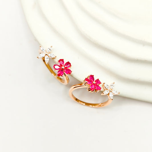 Flower Duo Rosegold Plated Toering 925 Silver