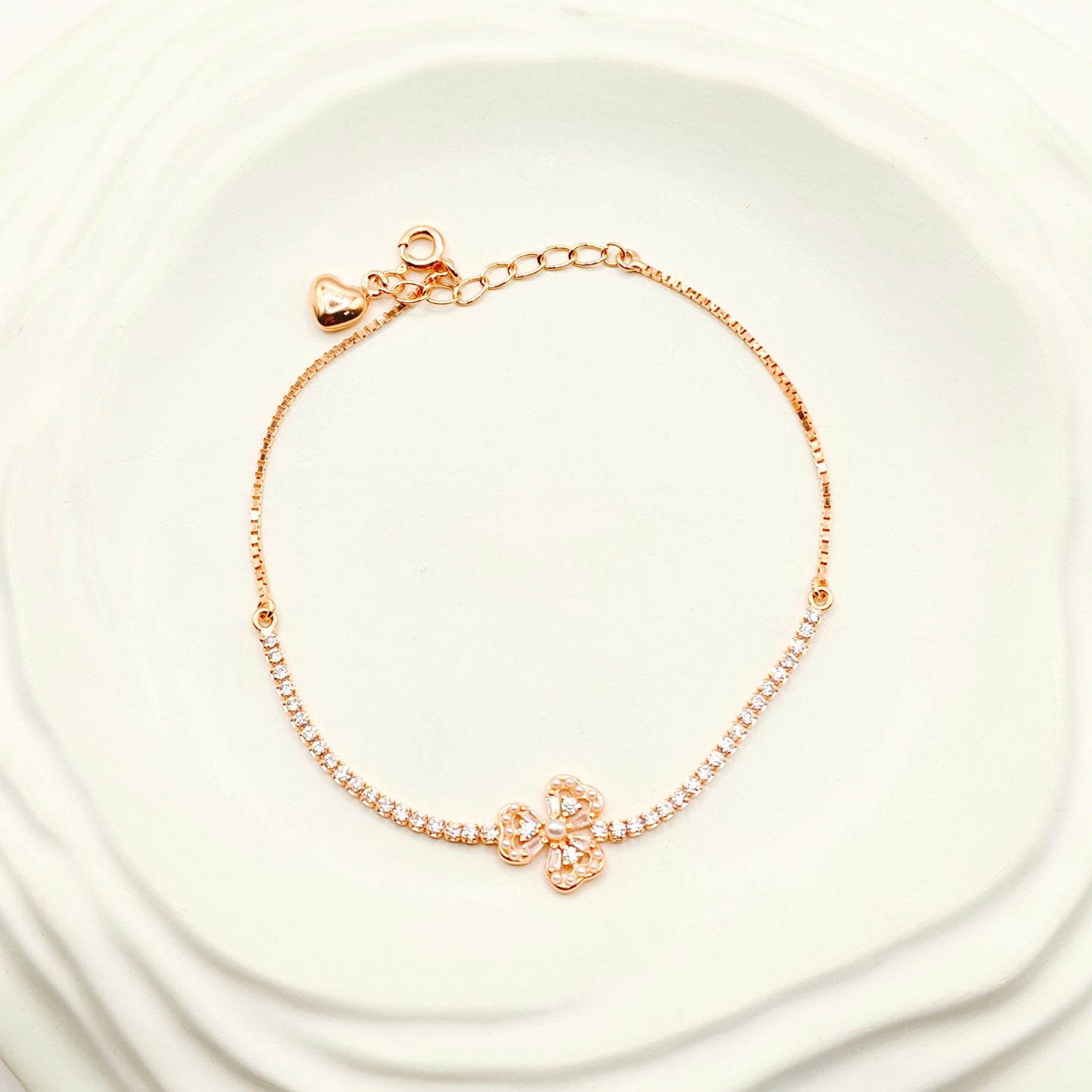 Clover Bracelet Rosegold Plated 925 Silver