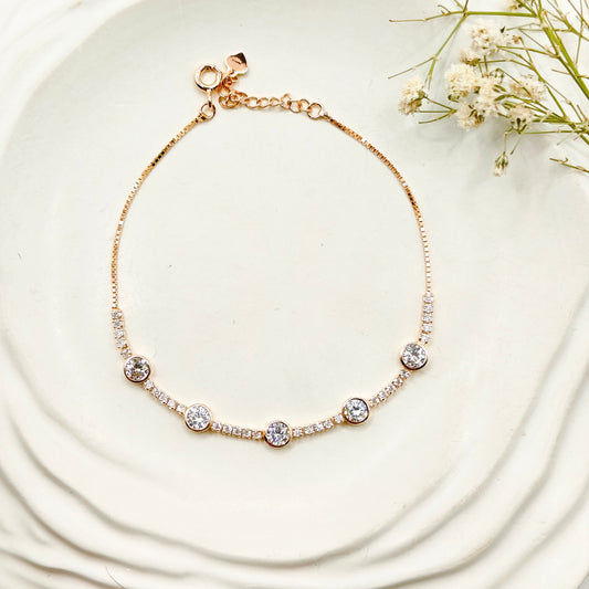 Bezel Rosegold Plated Bracelet 925 Silver