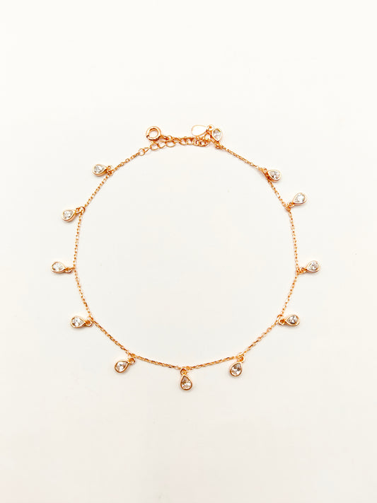 Drop Charm Anklet Rosegold Plated 925 Silver