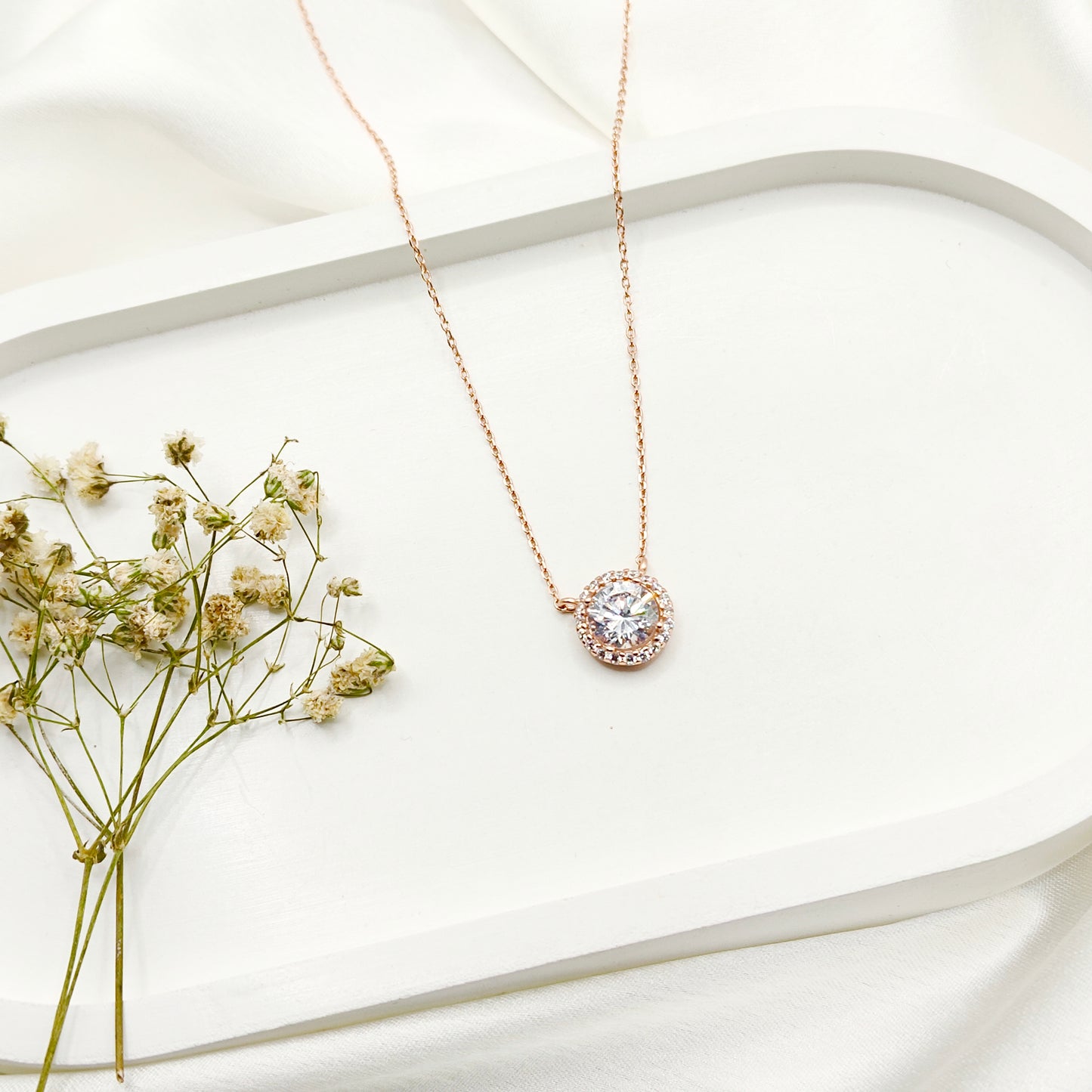 Solitaire Necklace Rosegold Plated 925 Silver