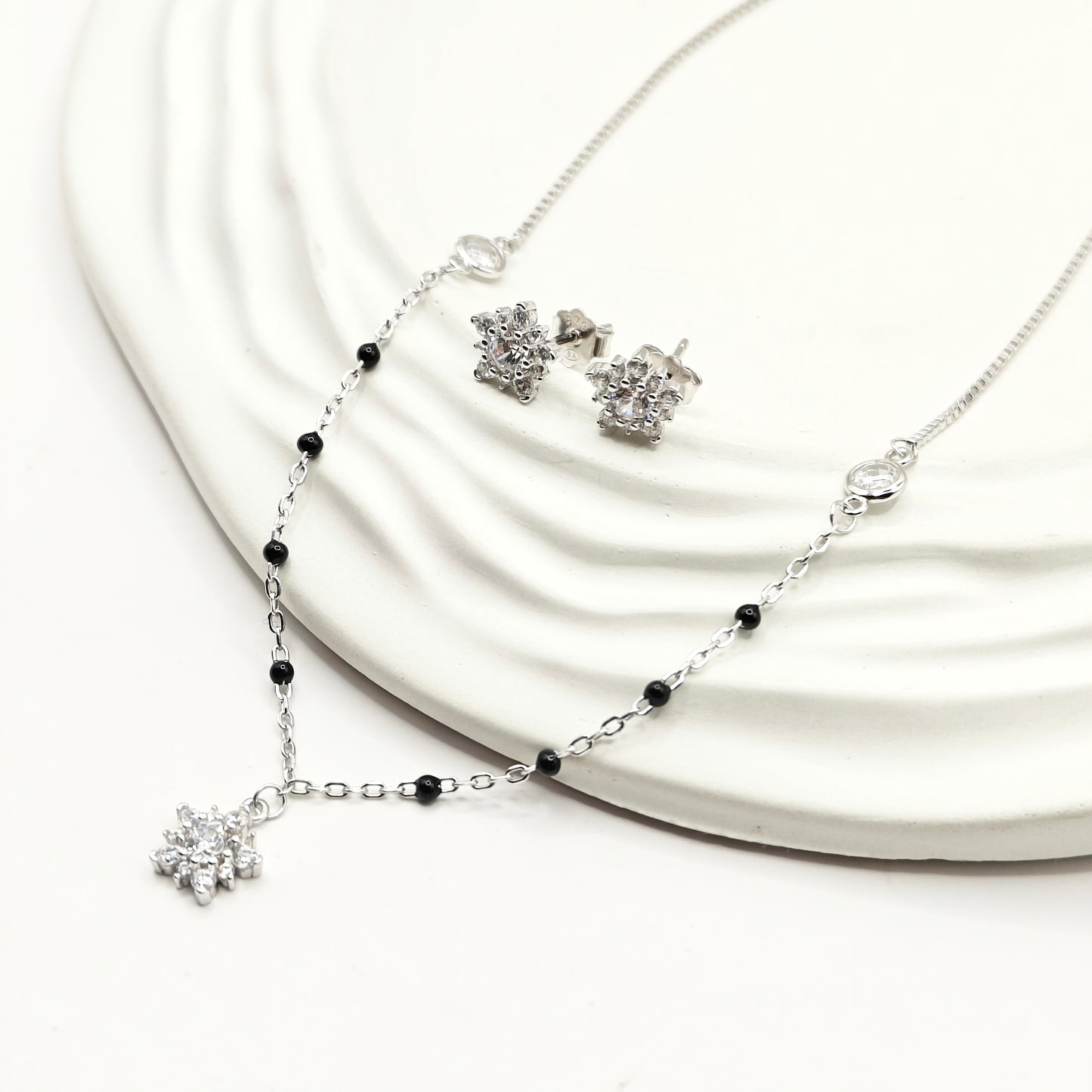 Flower Mangalsutra Jewellery Set 925 Silver
